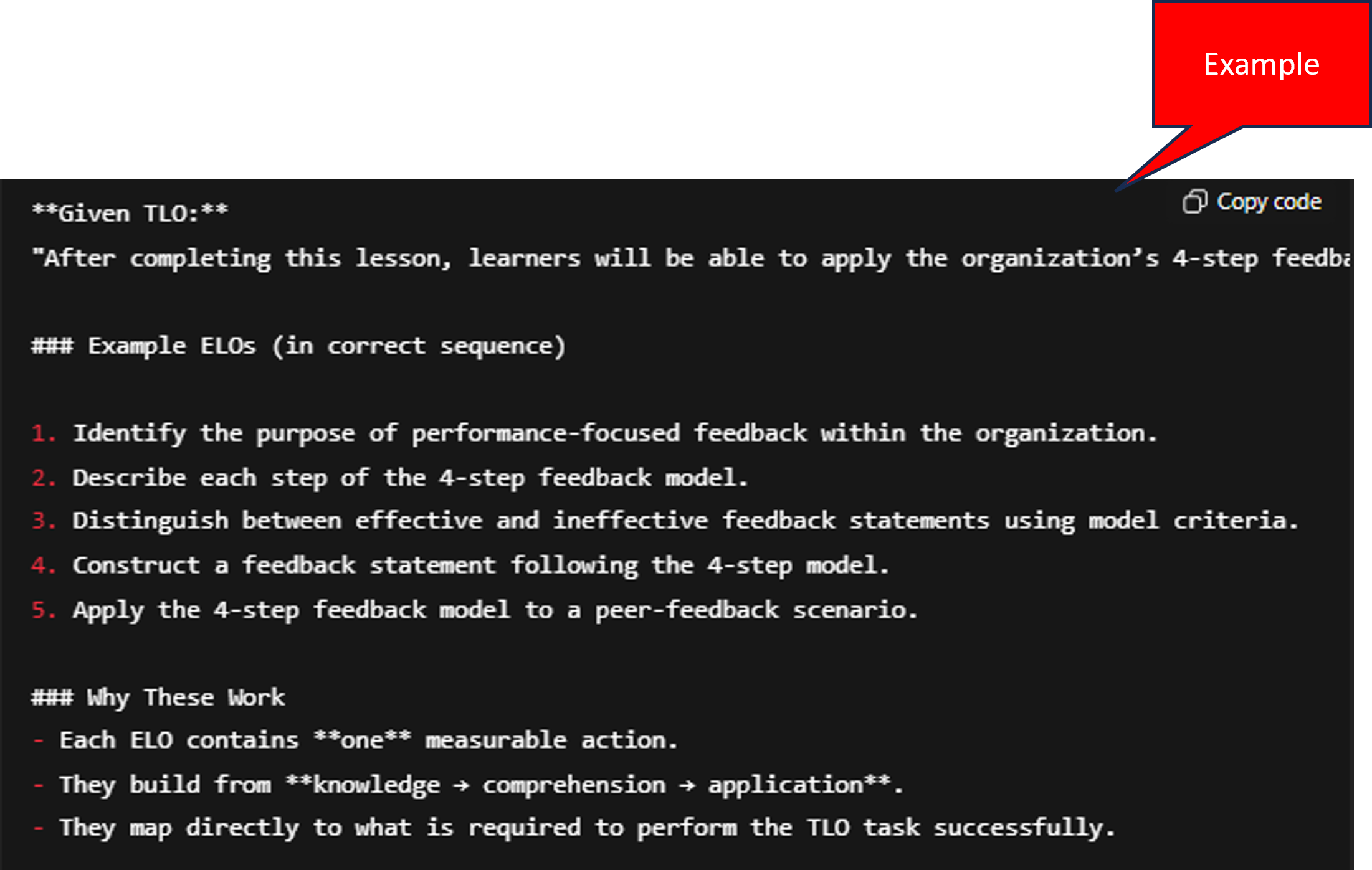 Markdown prompt for creating enabling learning objectives